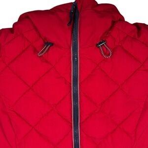 Tommy Hilfiger Women's Red Quilted Puffer Jacket Coat Hooded Small EUC